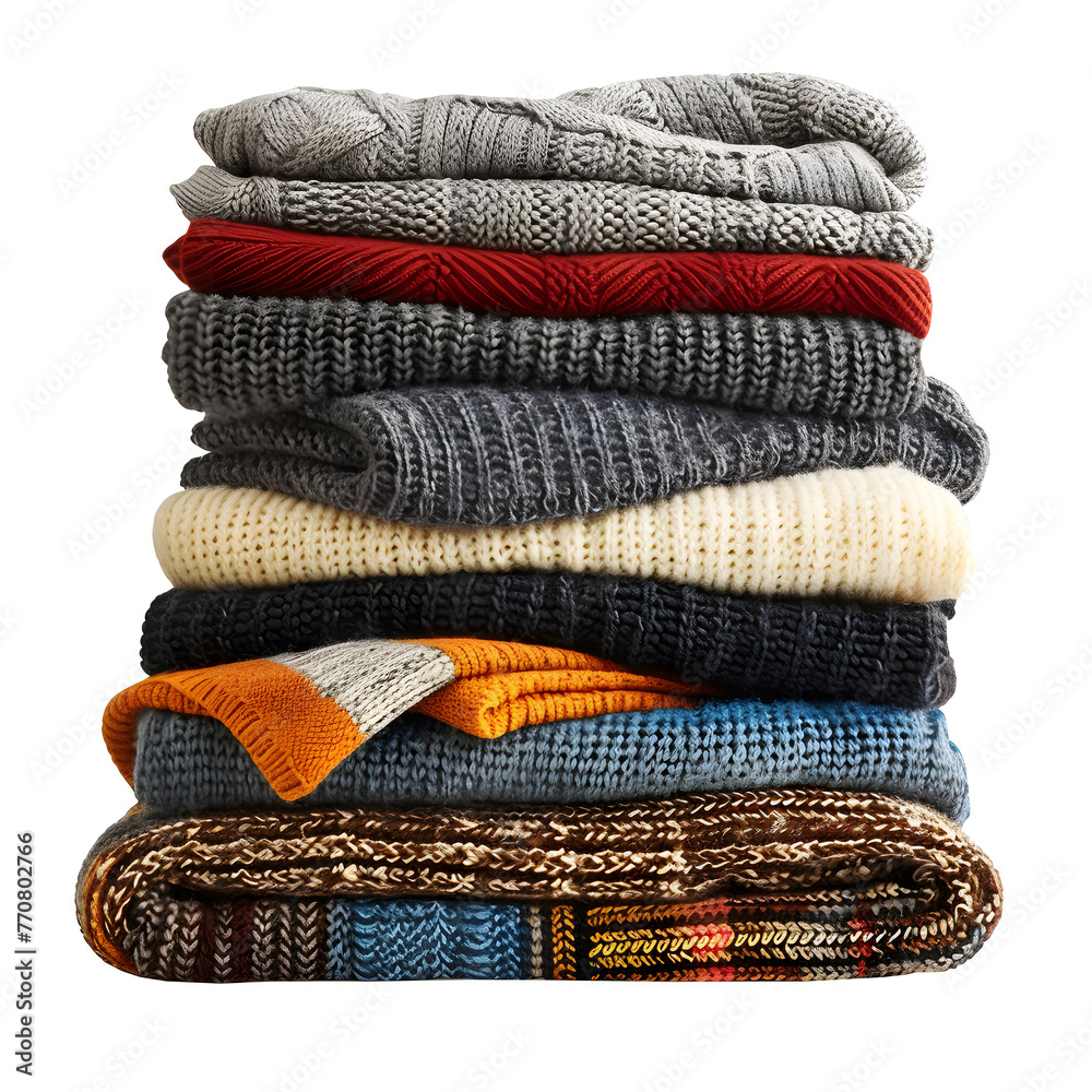 Stack of various sweaters on transparent background Ai Generated Stack of various sweaters on transparent background Ai Generated