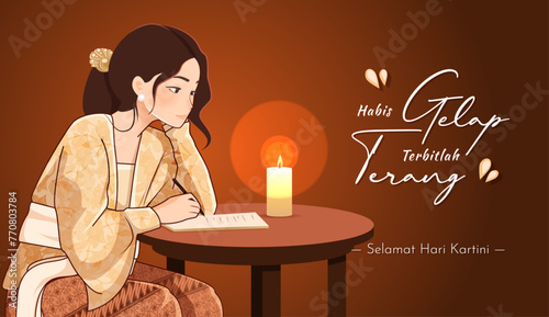 Selamat Hari Kartini Means Happy Kartini Day. Kartini is Indonesian Female Hero. Habis gelap terbitlah terang means After Darkness comes Light. Vector Illustration photo