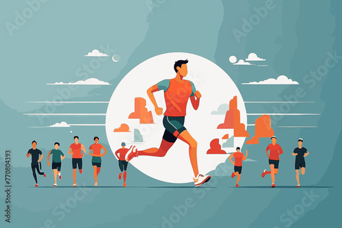 a male running athlete with a sports poster concept. flat vector illustration