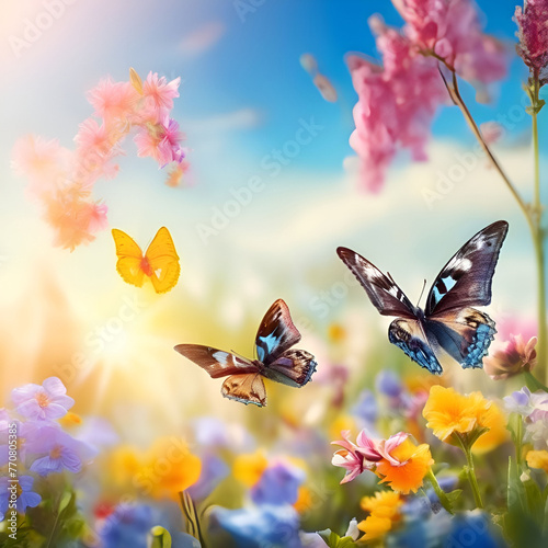 Flower_garden_with_blue_sky_and_warm_sunlight3_butter_0.Generative AI