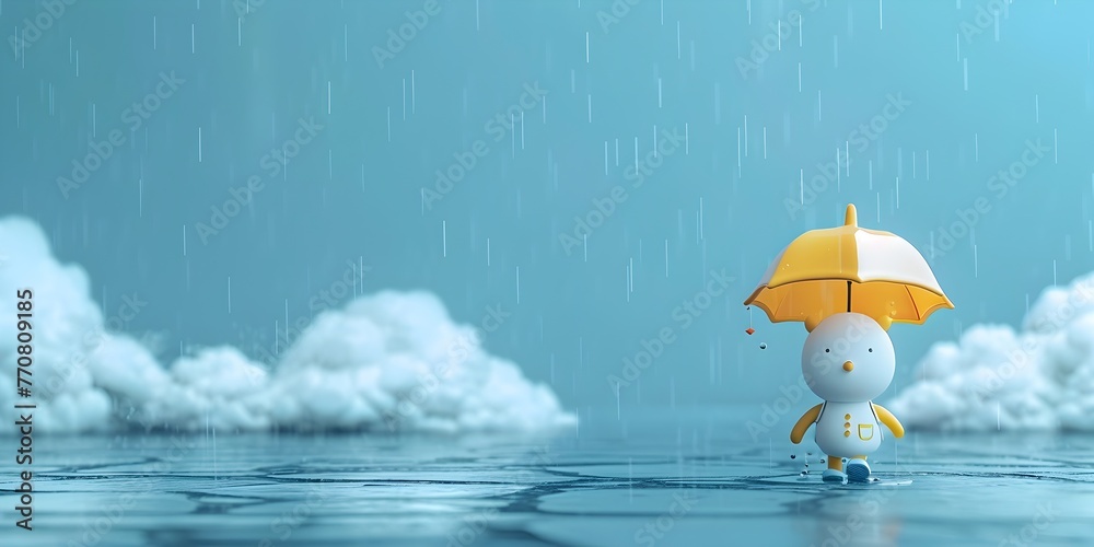 Fototapeta premium Weather Prediction Model Character Forecasting with Umbrella in Rainy Cloudy Sky