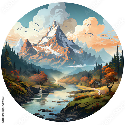 view of landspace with sunrise over the mountains and the river