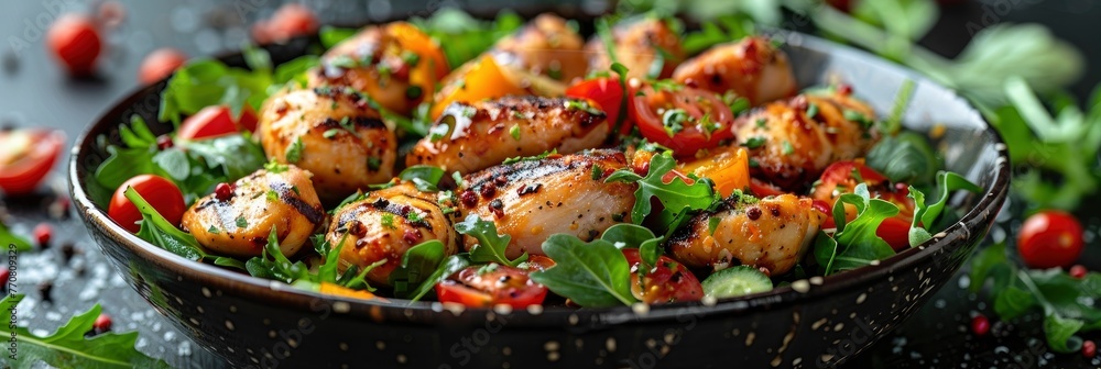 Grilled Chicken Meat Fresh Vegetable Salad, Background HD, Illustrations