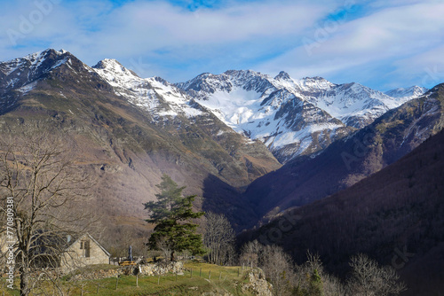 Sunset over the Pyrenees mountains near Gavarnie, High quality photo photo