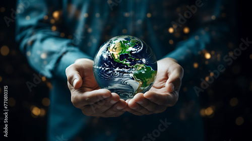 ESG concept: Human hands holding the earth against a green and ecological sustainability background, Elements of this image furnished by NASA © Wajid