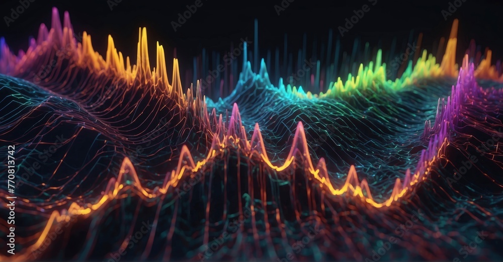 Full details Abstract digital waveform with intricate sound wave equalizer pattern