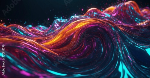 Neon fluid dynamics Captivating 3D waves pulse with energy