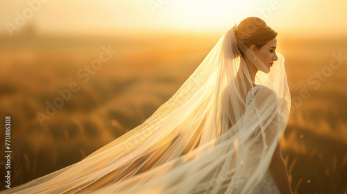Flowing bridal veil in the wind