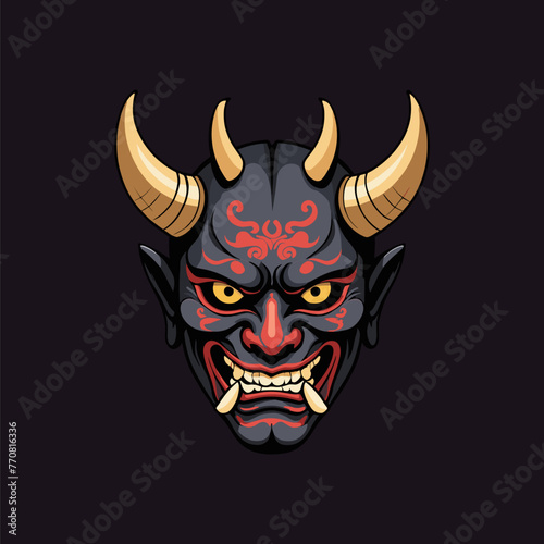 Terrifying Horned Black Hannya Mask Vector