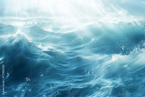 Mesmerizing underwater scene with shimmering blue ocean waves and light rays  isolated on white  digital art