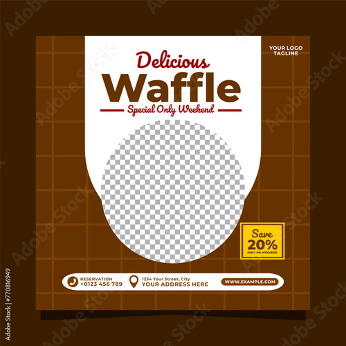 Delicious waffles social media banner post vector template