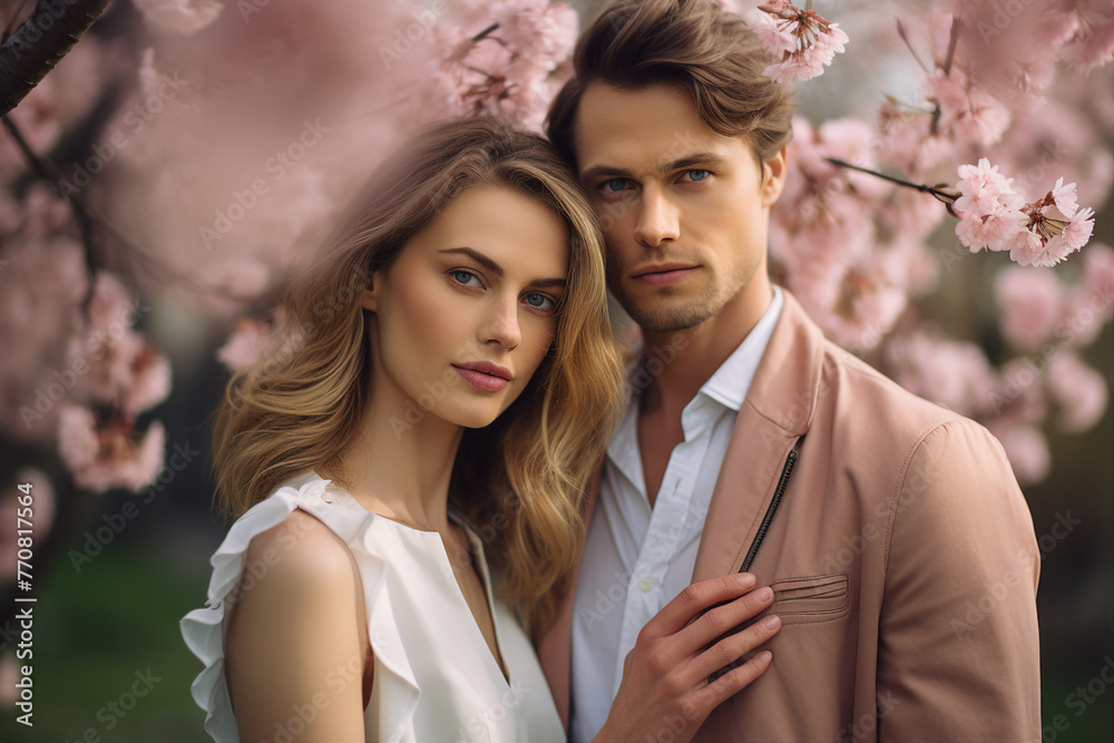 Happy people enjoying beautiful spring day park trees blossom city view Generative AI illustration Happy people enjoying beautiful spring day park trees blossom city view Generative AI illustration