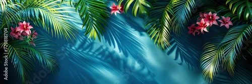 Palm Leaf Shadow Drop On Blue  Background HD  Illustrations