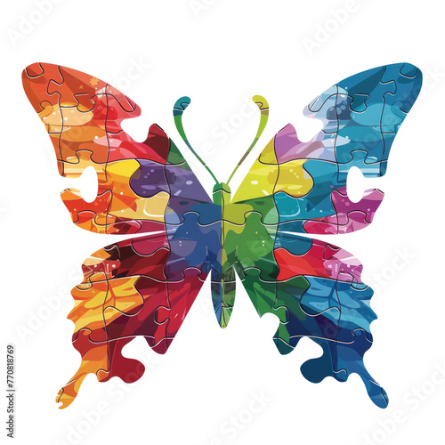 Wallpaper Mural Multi colored puzzle piece butterfly  autism symbol illustration transparent background Torontodigital.ca
