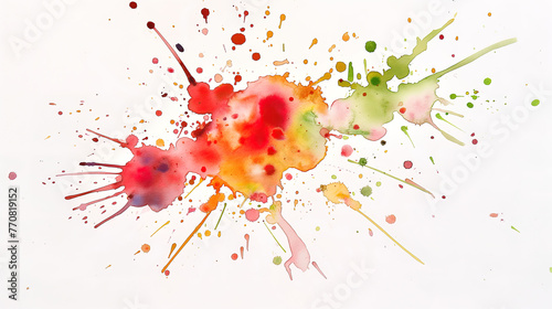  watercolor splashes, white background, red green and orange colors.. abstract watercolor background