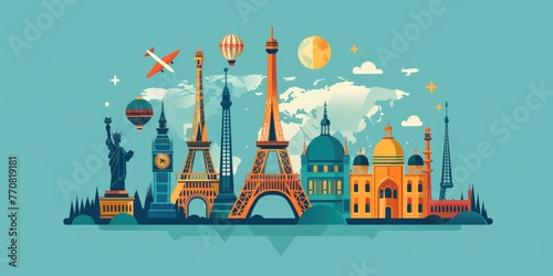 Tourism Travel. International Globe Trotting: Explore Famous Monuments for the Ultimate Holiday Adventure