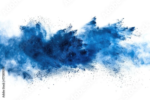Blue On White. Abstract Dust Explosion with Blue Powder Splash on White Background