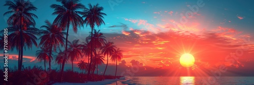 Palm Trees On Background Beautiful Sunset, Background HD, Illustrations