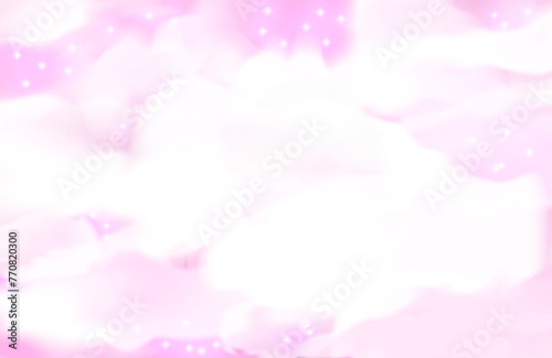 Pink clouds vector design background. Glamour fairytale backdrop. Plane sky view with stars and sunset. Fantasy pastel color