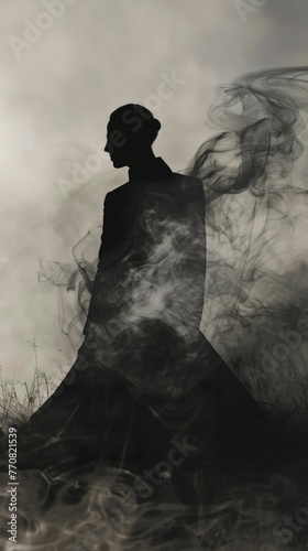 Silhouette of a banshee in a gauzy suit, symbolizing economic warnings