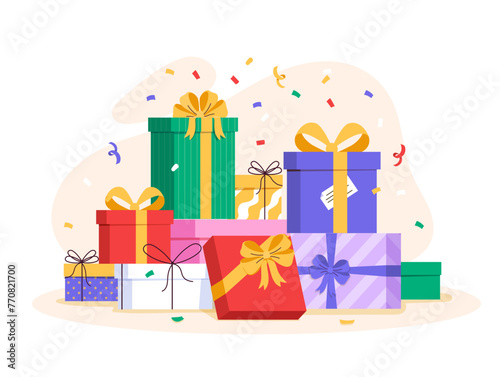 Big pile of gifts vector concept