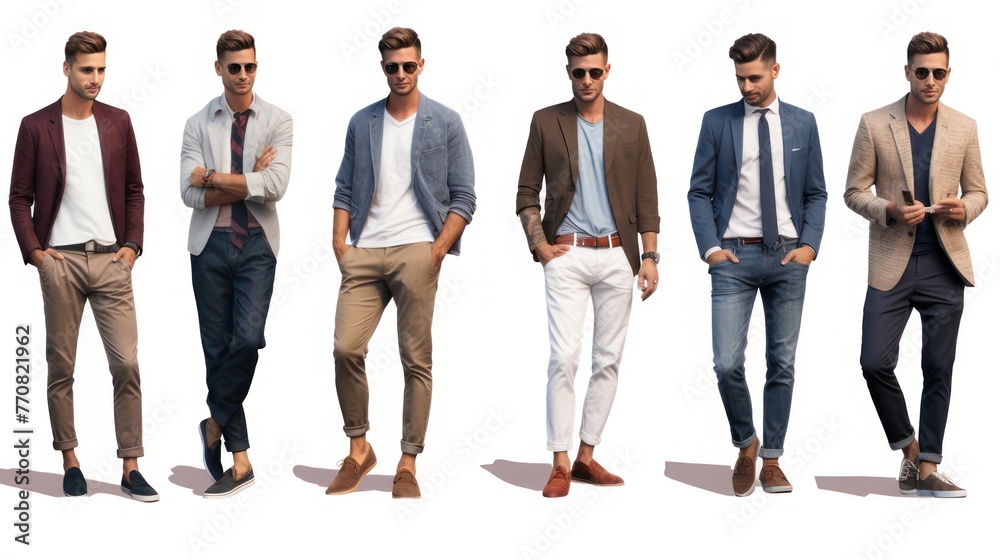 Obraz premium Design illustrations of modern men's clothing with various models and styles, shown by the ideal male model. 