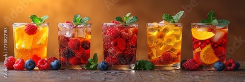 Set Different Refreshing Summer Beverages, Background HD, Illustrations