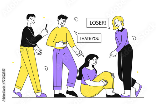 Woman with bullying vector linear