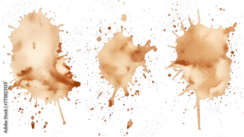 Set of brown watercolor stains and splashes isolated on white background, vector illustration design