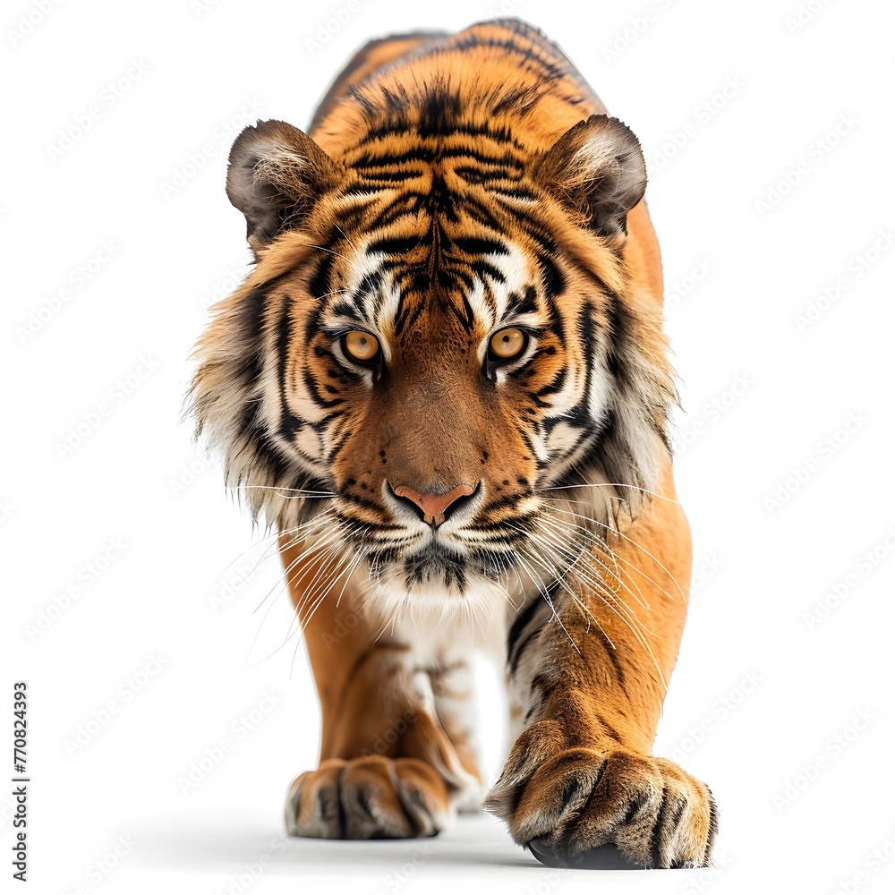 Fototapeta premium close-up portrait of a tiger showcases the raw power and primal essence of this magnificent apex predator
