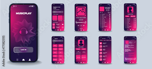 Concept of smartphone music interface in flat design. Modern screen design, music search, favorite tracks, own library, user page. Vector Illustration.