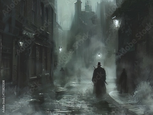 The streets of Whitechapel, forever haunted by the Rippers shadow, echo with the whispers of his deeds photo