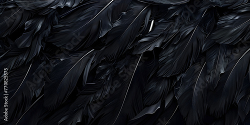 Black wing feathers abstract dark background. 