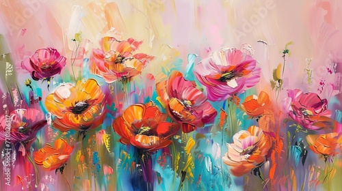 Modern abstract floral paintings  vibrant oils on canvas  brushstrokes and texture