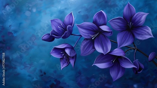 Violet flowers on a cobalt blue background