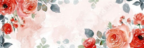 Background Flower. Watercolor Floral Invitation Design with Roses and Leaves