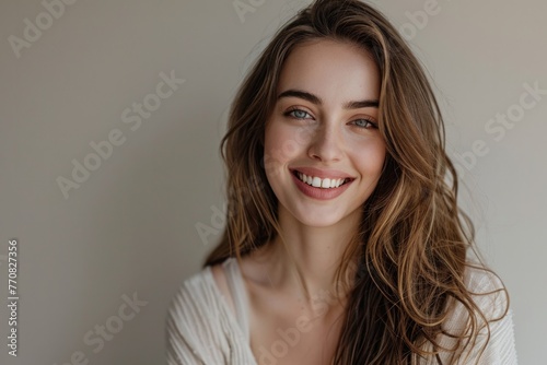 Happy Portrait. Beautiful Young Woman Smiling at the Camera