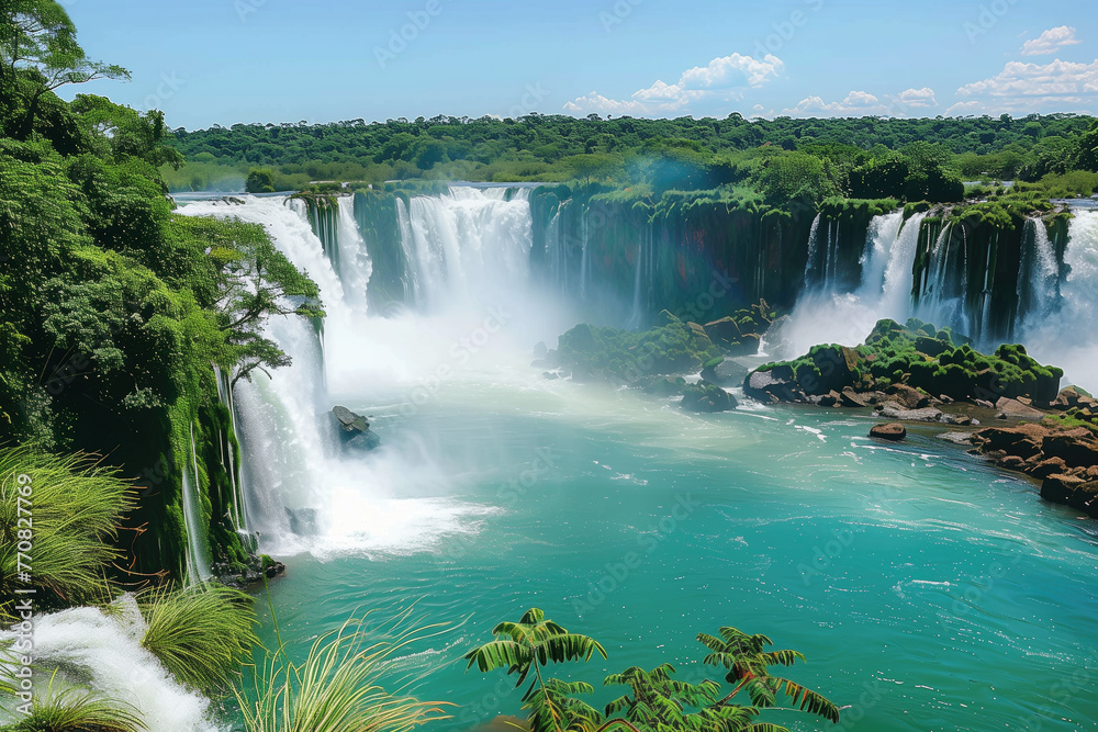 natural landscape with view of the large waterfall natural landscape with view of the large waterfall