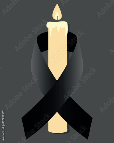 Black awareness ribbon with white candle vector illustration