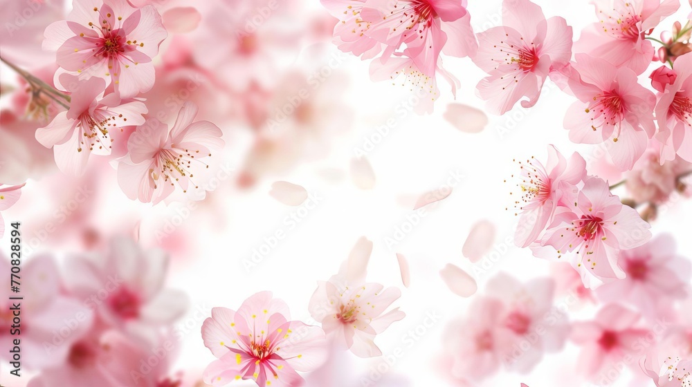 Enchanting Sakura Blossoms Gracefully Floating on a Pure White Background