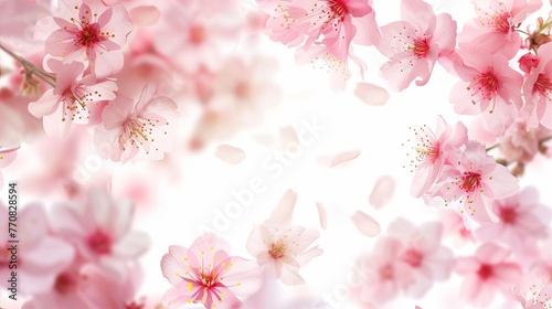 Enchanting Sakura Blossoms Gracefully Floating on a Pure White Background