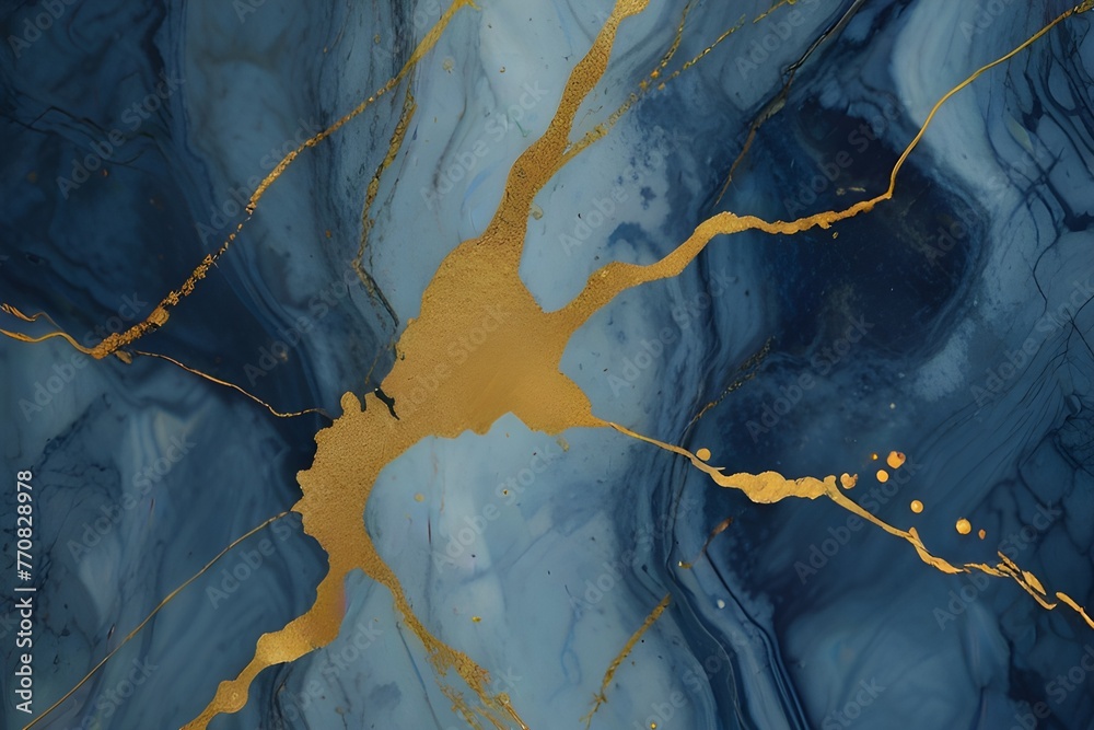 Abstract blue marble texture with gold splashes, blue luxury background Generative AI Abstract blue marble texture with gold splashes, blue luxury background Generative AI