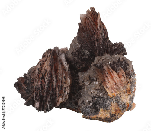 Cerussite lead carbonate ore mineral stone rock isolated on white background. Mineralogy stones gem concept. photo