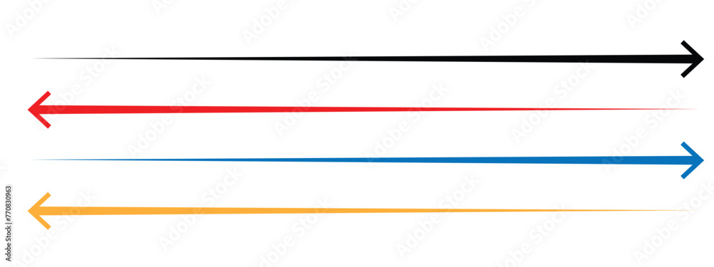 Horizontal dual thin long straight double ended arrow. eps 10. different color 9 8 7 Horizontal dual thin long straight double ended arrow. eps 10. different color 9 8 7