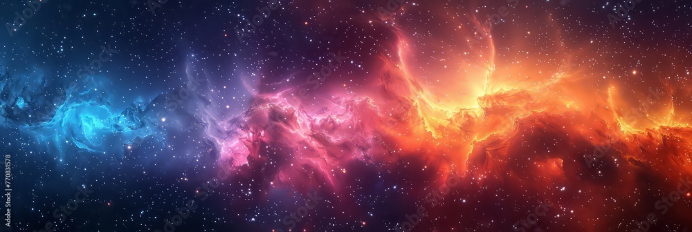 Space Galaxy Star Cluster Panoramic Background With Colorful Cosmic Clouds and Sparkling Stars