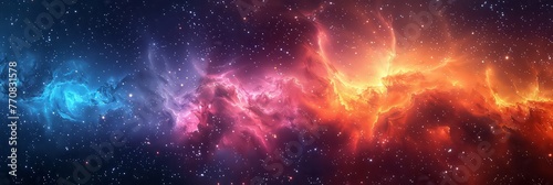 Space Galaxy Star Cluster Panoramic Background With Colorful Cosmic Clouds and Sparkling Stars © Buzz Media Design