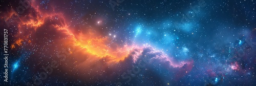 Space Galaxy Star Cluster Panoramic Background With Colorful Cosmic Clouds and Sparkling Stars