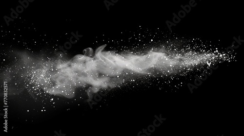 Grayish white sparkling smoke particles background. Overlay moving magic on a black background.