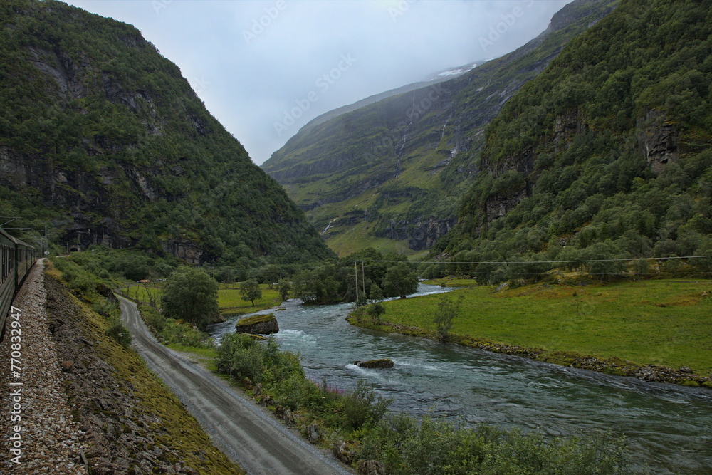 Fototapeta premium Landscape at the railway line from Flam to Myrdal in Norway, Europe 