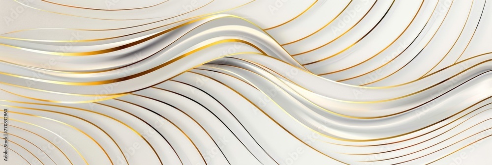 Luxury golden lines pattern on white background, Abstract wallpaper design with wavy linear line art, Elegant background Generative AI